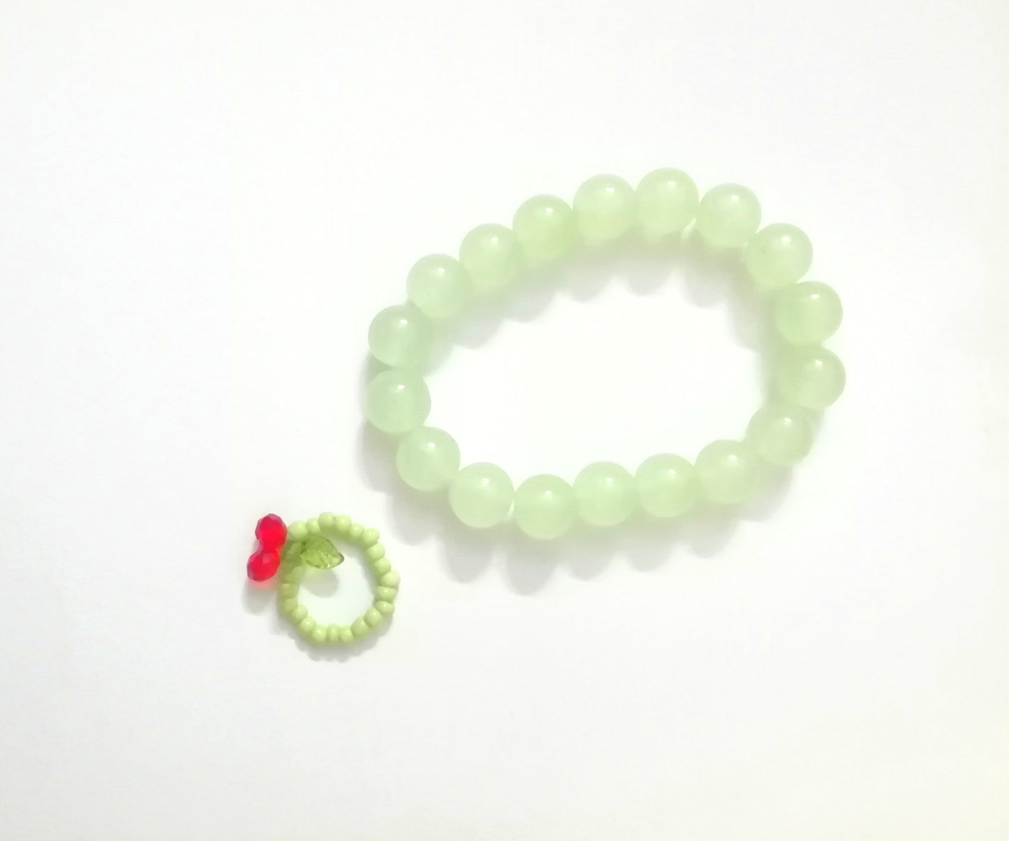 Green Glass Bracelet and cherry ring